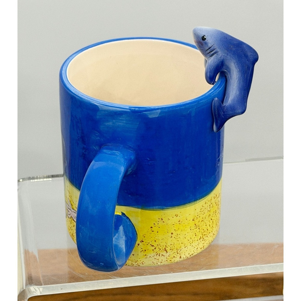 Shark Aquarium Coffee Mug With Shark Figurine on Rim of Cup Sea Life Ocean - Picture 3 of 7